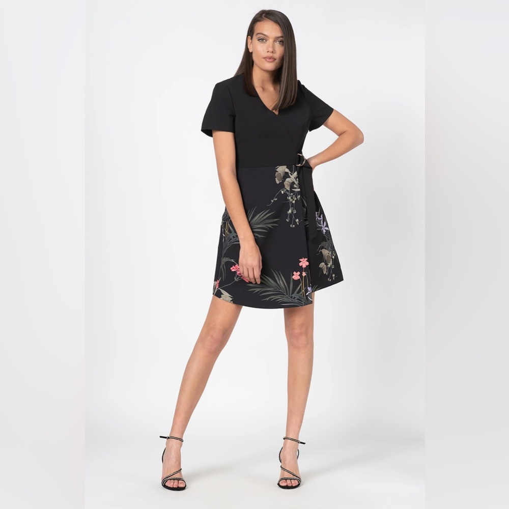Ted Baker Black Dress with Floral Design size 10